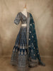 Teal Blue Floral Sequins and Zari Embroidered Design Banarasi Silk Lehenga with Dupatta