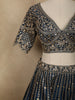 Teal Blue Floral Sequins and Zari Embroidered Design Banarasi Silk Lehenga with Dupatta