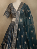 Teal Blue Floral Sequins and Zari Embroidered Design Banarasi Silk Lehenga with Dupatta