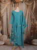 Teal Blue Floral Thread Embroidered Design Cotton Anarkali Salwar Suit with Dupatta