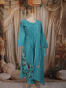 Teal Blue Floral Thread Embroidered Design Cotton Anarkali Salwar Suit with Dupatta
