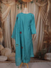 Teal Blue Floral Thread Embroidered Design Cotton Anarkali Salwar Suit with Dupatta