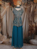 Teal Blue Floral Thread Embroidered Design Georgette Palazzo Suit with Choker Dupatta