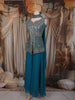 Teal Blue Floral Thread Embroidered Design Georgette Palazzo Suit with Choker Dupatta