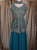 Teal Blue Floral Thread Embroidered Design Georgette Palazzo Suit with Choker Dupatta