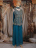 Teal Blue Floral Thread Embroidered Design Georgette Palazzo Suit with Choker Dupatta