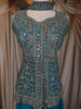 Teal Blue Floral Thread Embroidered Design Georgette Palazzo Suit with Choker Dupatta