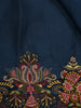 Teal Blue Floral Thread Embroidered Design Pure Tussar Party Wear Saree with Floral Border