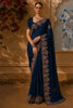 Teal Blue Floral Thread Embroidered Design Pure Tussar Party Wear Saree with Floral Border
