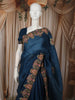 Teal Blue Floral Thread Embroidered Design Pure Tussar Party Wear Saree with Floral Border