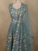 Teal Blue Floral Thread and Mirror Embroidered Design Net Lehenga with Dupatta
