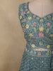 Teal Blue Floral Thread and Mirror Embroidered Design Net Lehenga with Dupatta