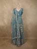 Teal Blue Floral Thread and Mirror Embroidered Design Net Lehenga with Dupatta