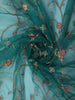 Teal Blue Floral Vine Embroidered Design Net Fancy Saree with Scalloped Border