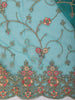 Teal Blue Floral Vine Embroidered Design Net Fancy Saree with Scalloped Border