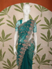 Teal Blue Floral Vine Embroidered Design Net Fancy Saree with Scalloped Border