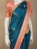 Teal Blue Floral Butta Woven Design Pure Kanchipuram Silk Saree with Contrast Floral Zari Border