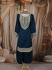 Teal Blue Floral Zari Embroidered Design Silk Straight Cut Salwar Suit with Choker Dupatta