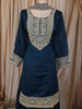 Teal Blue Floral Zari Embroidered Design Silk Straight Cut Salwar Suit with Choker Dupatta