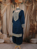 Teal Blue Floral Zari Embroidered Design Silk Straight Cut Salwar Suit with Choker Dupatta