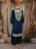 Teal Blue Floral Zari Embroidered Design Silk Straight Cut Salwar Suit with Choker Dupatta