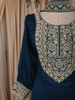 Teal Blue Floral Zari Embroidered Design Silk Straight Cut Salwar Suit with Choker Dupatta
