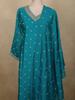 Teal Blue Floral Zari Embroidered Design Tussar Silk Salwar Suit with Dupatta