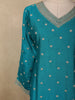 Teal Blue Floral Zari Embroidered Design Tussar Silk Salwar Suit with Dupatta