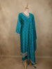 Teal Blue Floral Zari Embroidered Design Tussar Silk Salwar Suit with Dupatta