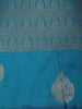 Teal Blue Floral Zari Woven Design Art Silk Saree