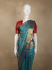 Teal Blue Floral Zari Woven Design Pure Kanchipuram Silk Saree with Zari Border