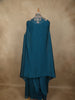 Teal Blue Floral Zari and Beads Embroidered Design Georgette Palazzo Salwar Suit with Coat