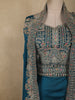 Teal Blue Floral Zari and Beads Embroidered Design Georgette Palazzo Salwar Suit with Coat