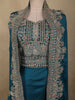 Teal Blue Floral Zari and Beads Embroidered Design Georgette Palazzo Salwar Suit with Coat