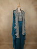 Teal Blue Floral Zari and Beads Embroidered Design Georgette Palazzo Salwar Suit with Coat