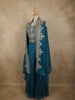 Teal Blue Floral Zari and Beads Embroidered Design Georgette Palazzo Salwar Suit with Coat