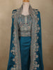 Teal Blue Floral Zari and Beads Embroidered Design Georgette Palazzo Salwar Suit with Coat
