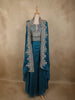 Teal Blue Floral Zari and Beads Embroidered Design Georgette Palazzo Salwar Suit with Coat