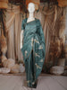 Teal Blue Flying Crane Bird Thread Embroidered Design Pure Tissue Fancy Saree with Lace Border