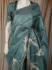 Teal Blue Flying Crane Bird Thread Embroidered Design Pure Tissue Fancy Saree with Lace Border