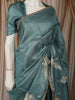 Teal Blue Flying Crane Bird Thread Embroidered Design Pure Tissue Fancy Saree with Lace Border