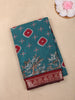 Teal Blue Geometric Printed Design Chanderi Cotton Saree with Contrast Zari Woven Border