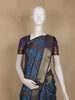 Teal Blue Geometric Woven Design Cotton Saree with Contrast Purple Zari Border