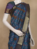 Teal Blue Geometric Woven Design Cotton Saree with Contrast Purple Zari Border