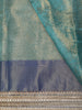 Teal Blue Geometric Zari Woven Design Tissue Designer Saree with Sequins Border