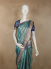 Teal Blue Geometric Zari Woven Design Tissue Designer Saree with Sequins Border