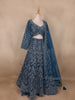 Teal Blue Heavy Sequin And Stone Embroidered Net Bridal Lehenga Set With Dupatta - Diadem