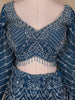 Teal Blue Heavy Sequin And Stone Embroidered Net Bridal Lehenga Set With Dupatta - Diadem