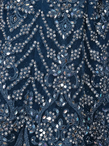 Teal Blue Heavy Sequin And Stone Embroidered Net Bridal Lehenga Set With Dupatta - Diadem