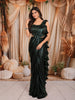 Teal Green Heavy Sequins Embroidered Design Shimmer Ready to Wear Party Saree with Matching Designer Corset Blouse